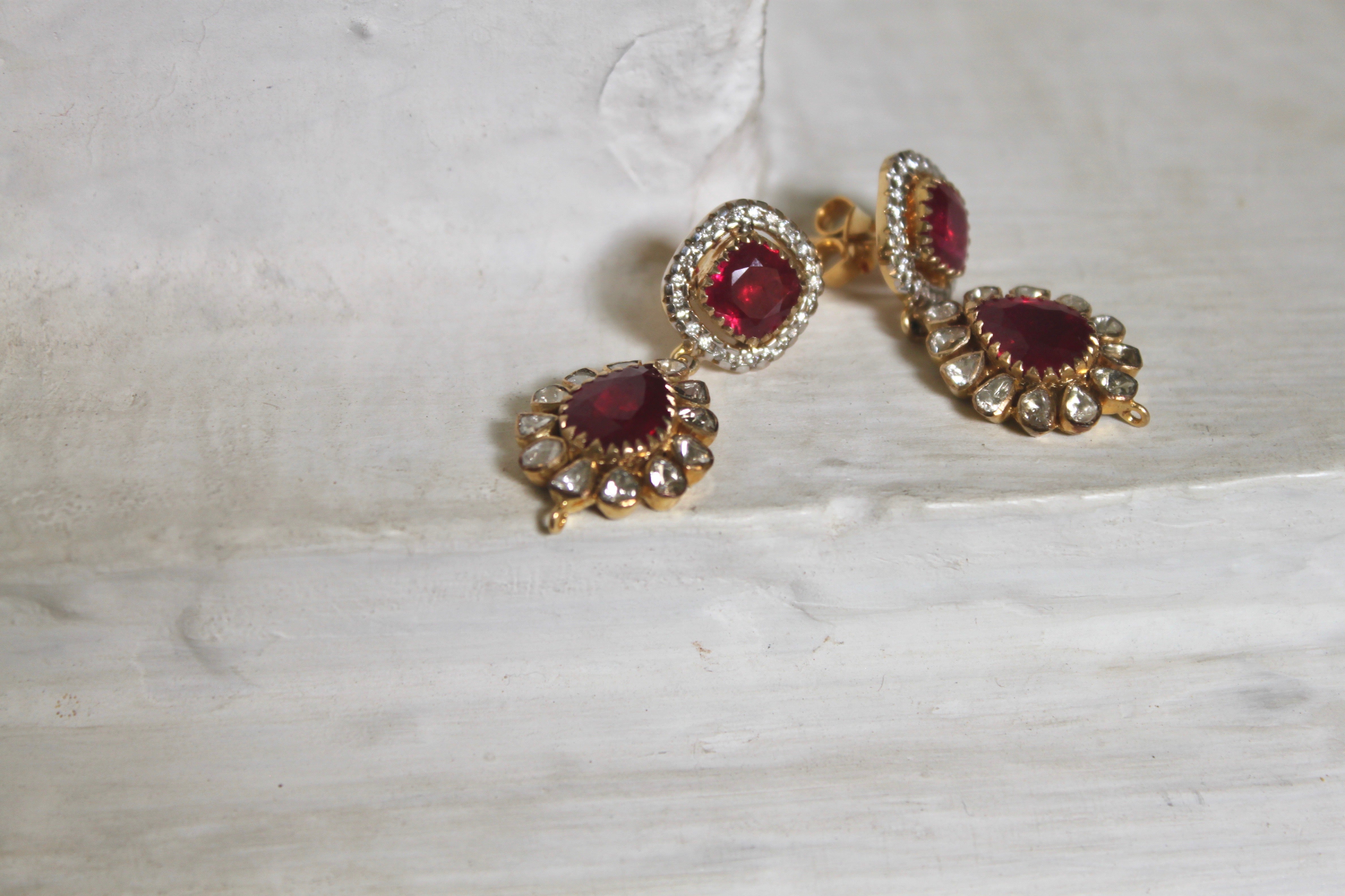 14K gold ruby polki earrings Polki Collection detail