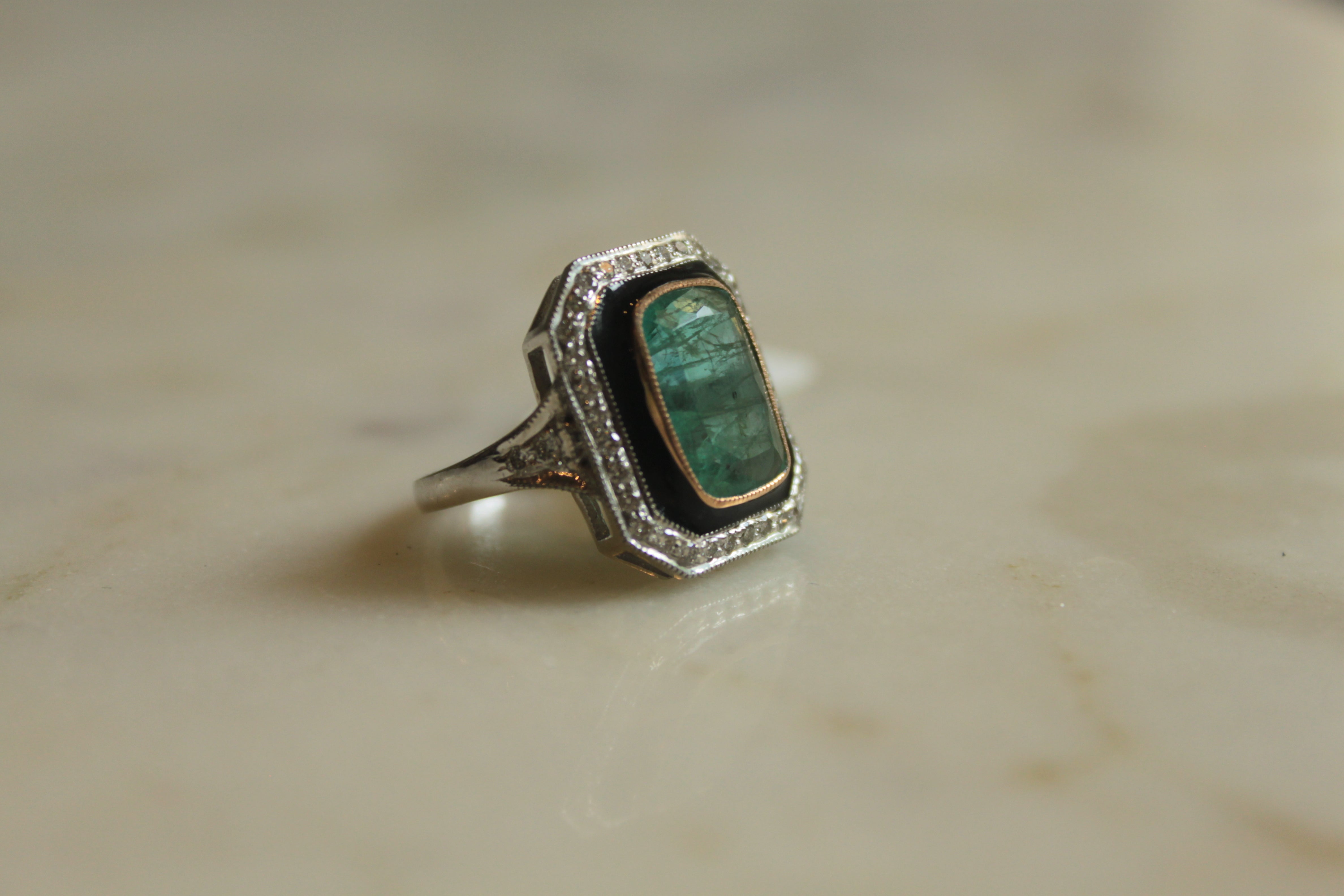 14K gold 925 silver Helen Curve Ring rectangular emerald