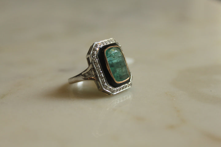 14K gold 925 silver Helen Curve Ring rectangular emerald