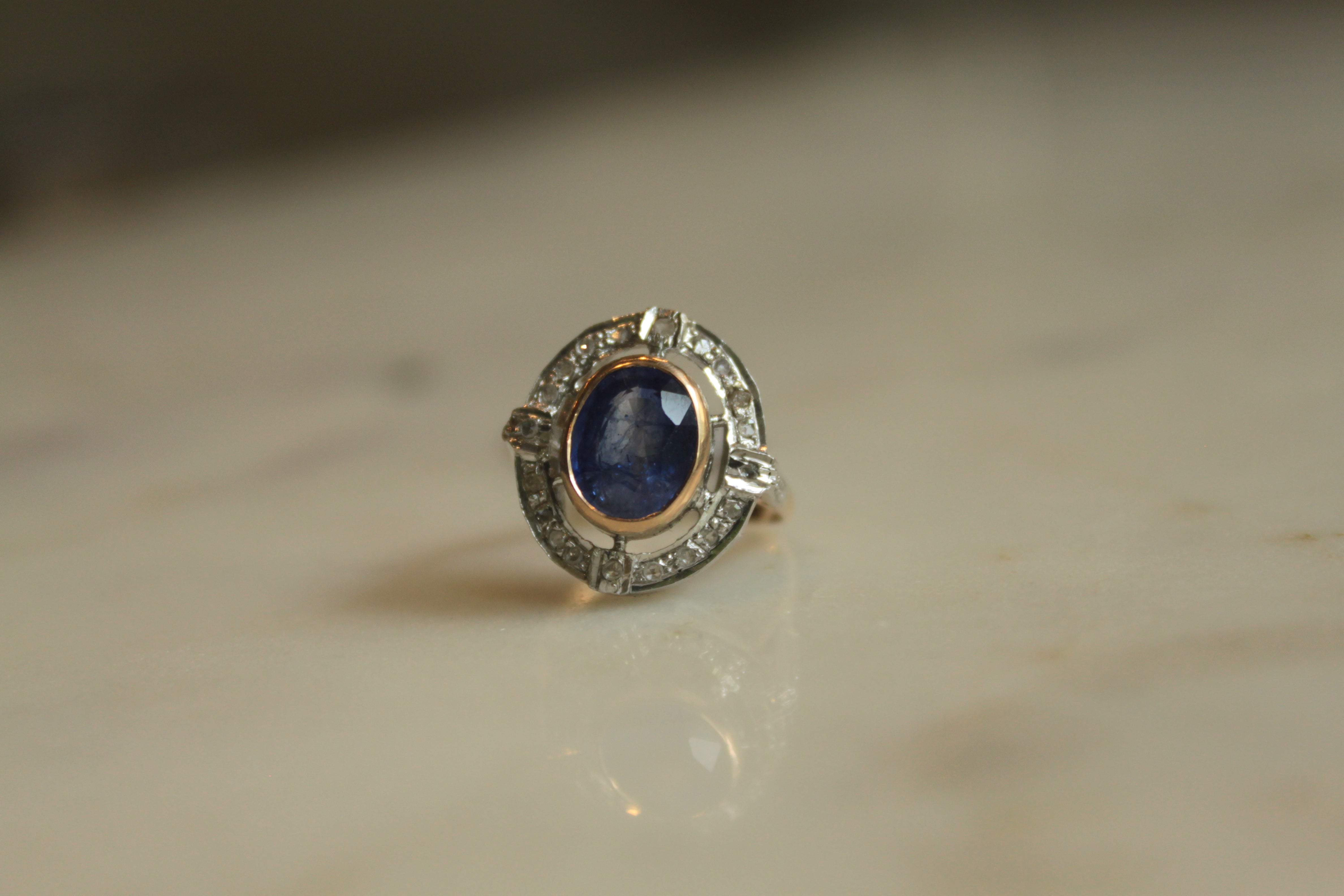 925 silver Art Deco sapphire ring US size 6