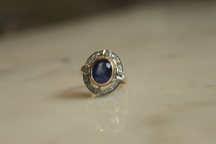 925 silver Art Deco sapphire ring US size 6