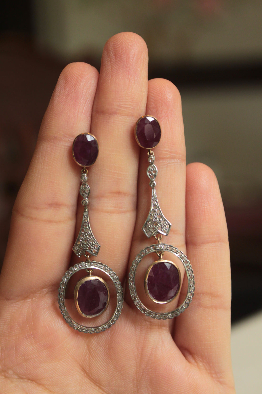 925 silver 14K gold Faaria Earrings ruby drop with diamonds