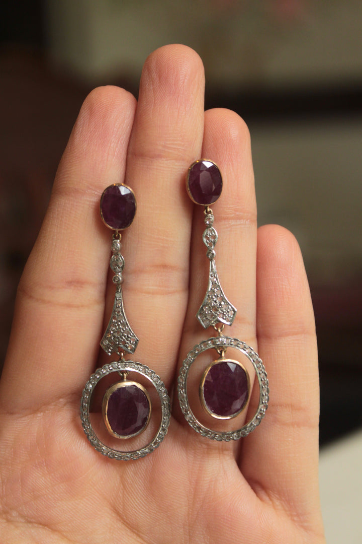 925 silver 14K gold Faaria Earrings ruby drop with diamonds