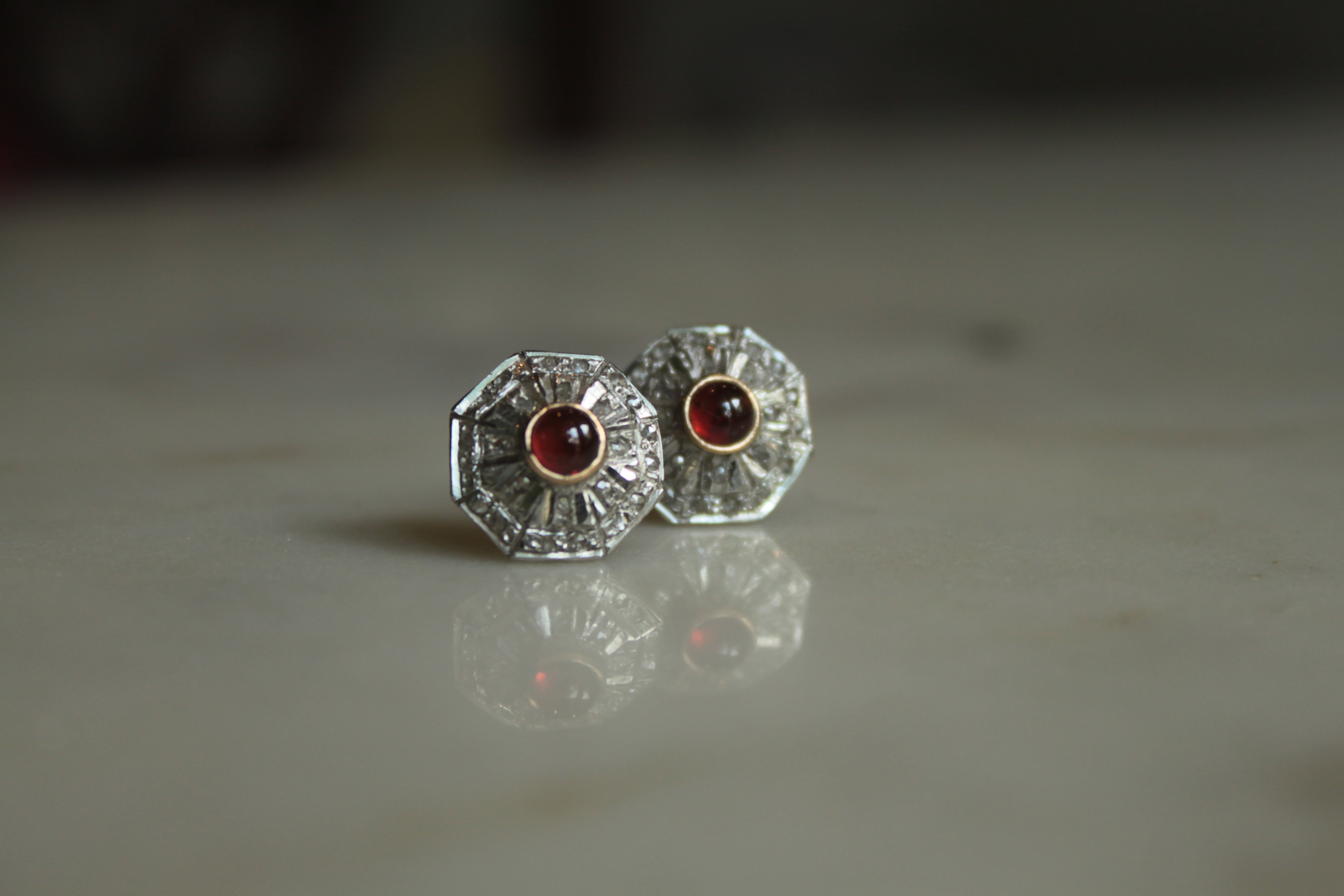 14K gold 925 silver Garnet Almas Earrings geometric design
