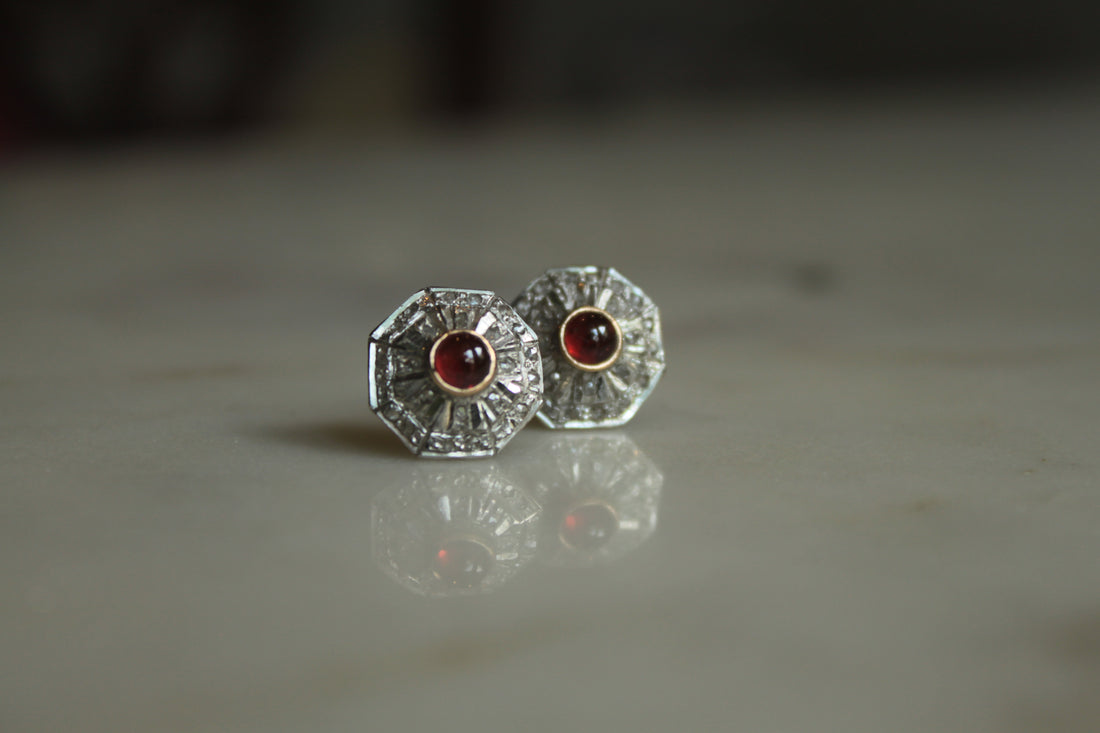 14K gold 925 silver Garnet Almas Earrings geometric design