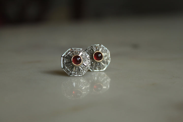 14K gold 925 silver Garnet Almas Earrings geometric design