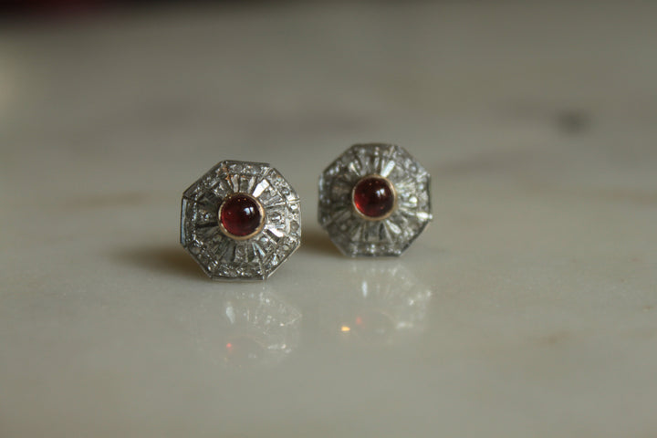 925 silver Art Deco garnet earrings octagonal design