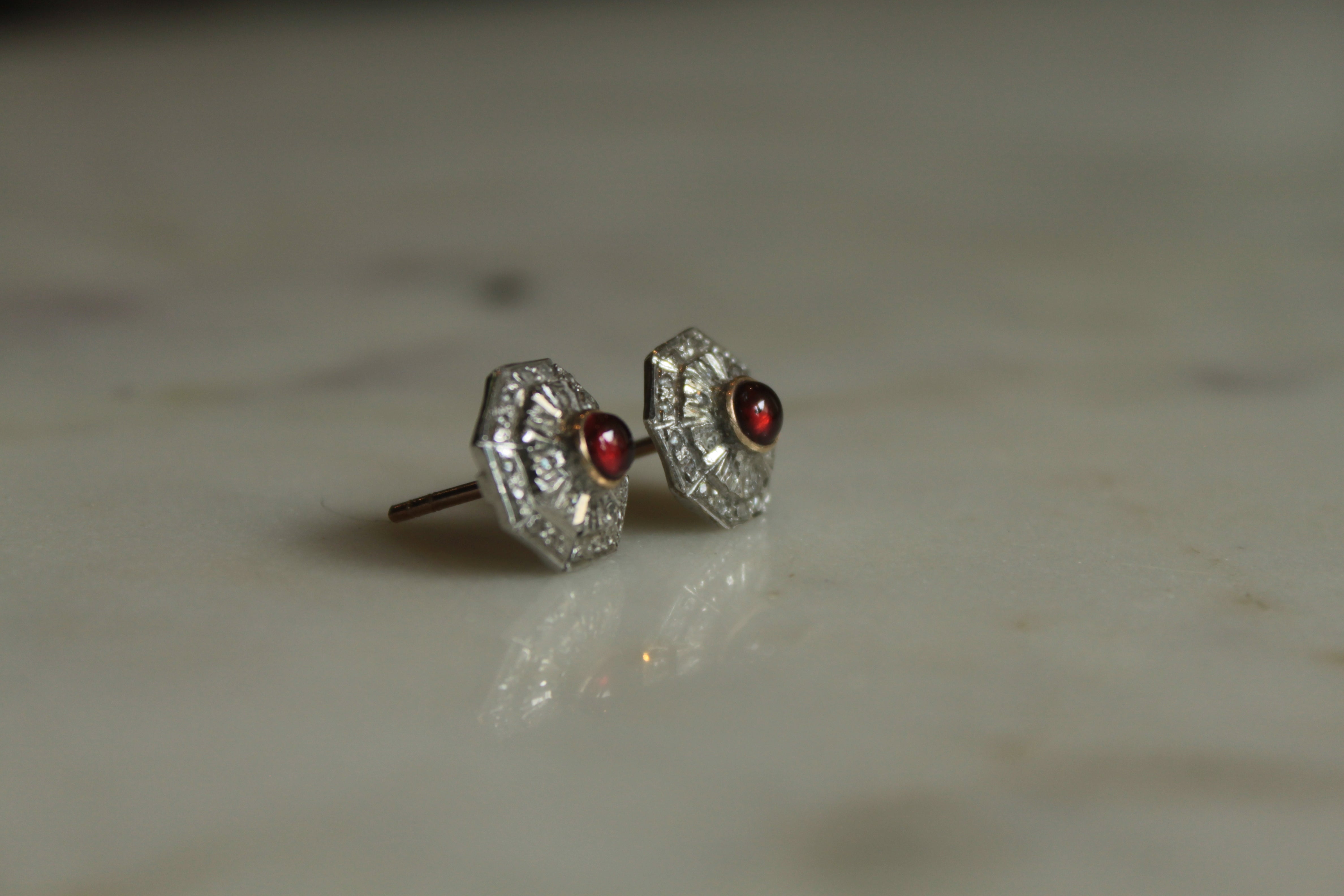 925 silver garnet stud earrings intricate detailing