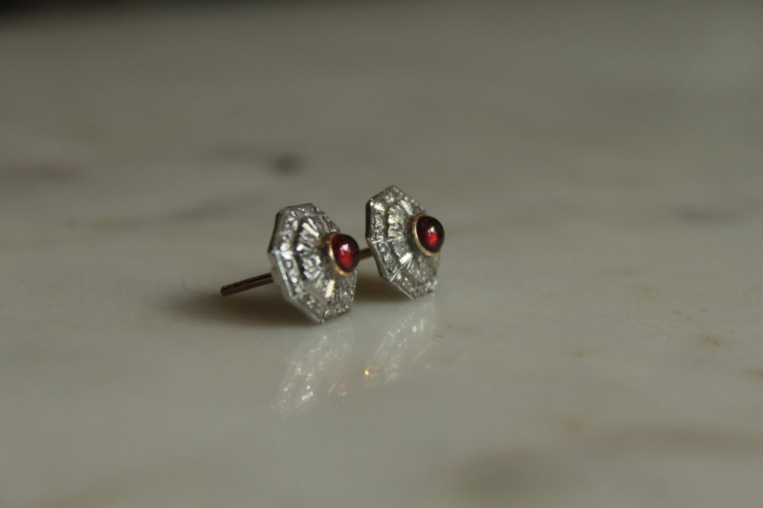 925 silver garnet stud earrings intricate detailing