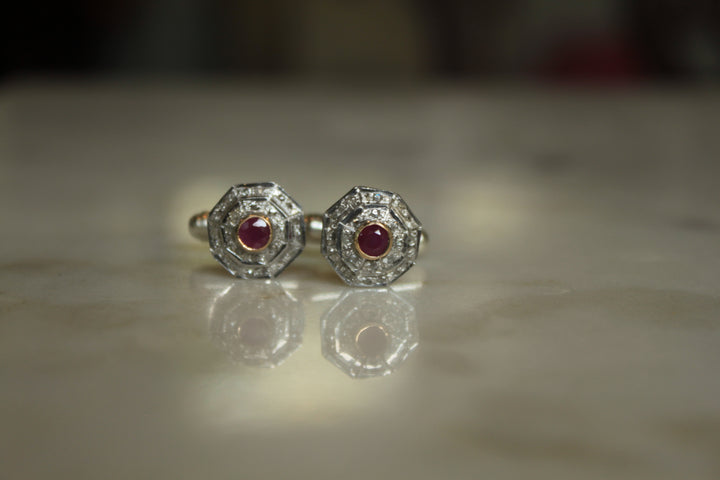925 silver Art Deco cufflinks with round ruby center