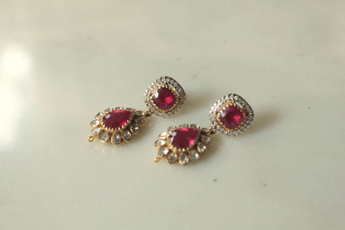 14K gold Rubina Earrings with ruby and pearl accents