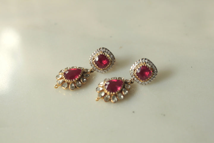 14K gold Rubina Earrings with ruby and pearl accents