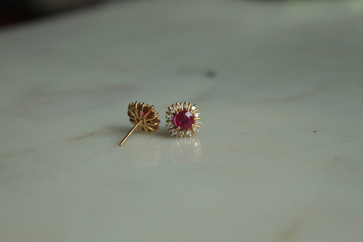 14K gold Dua Earrings ruby stud with diamond accents