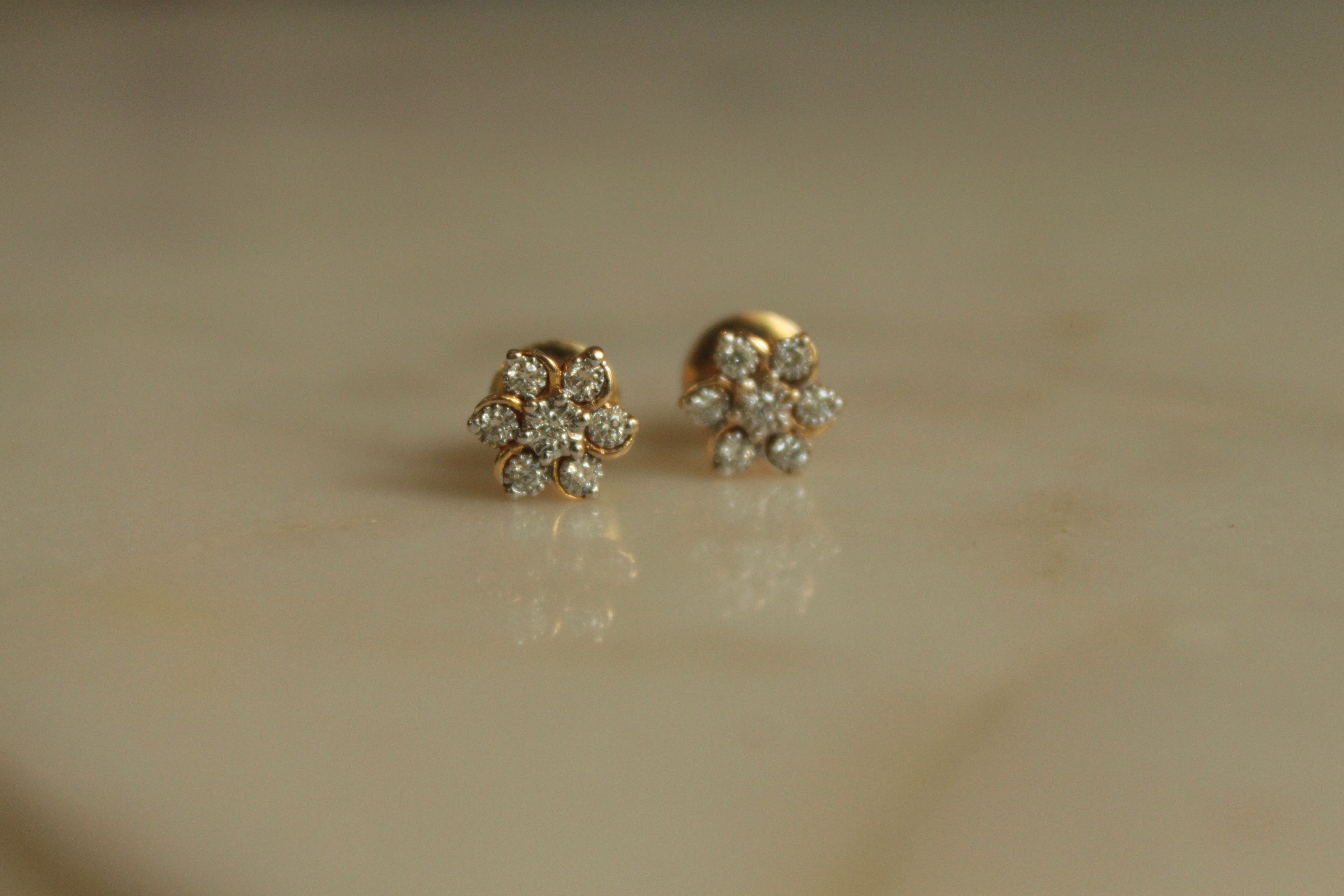 14K gold floral diamond stud earrings