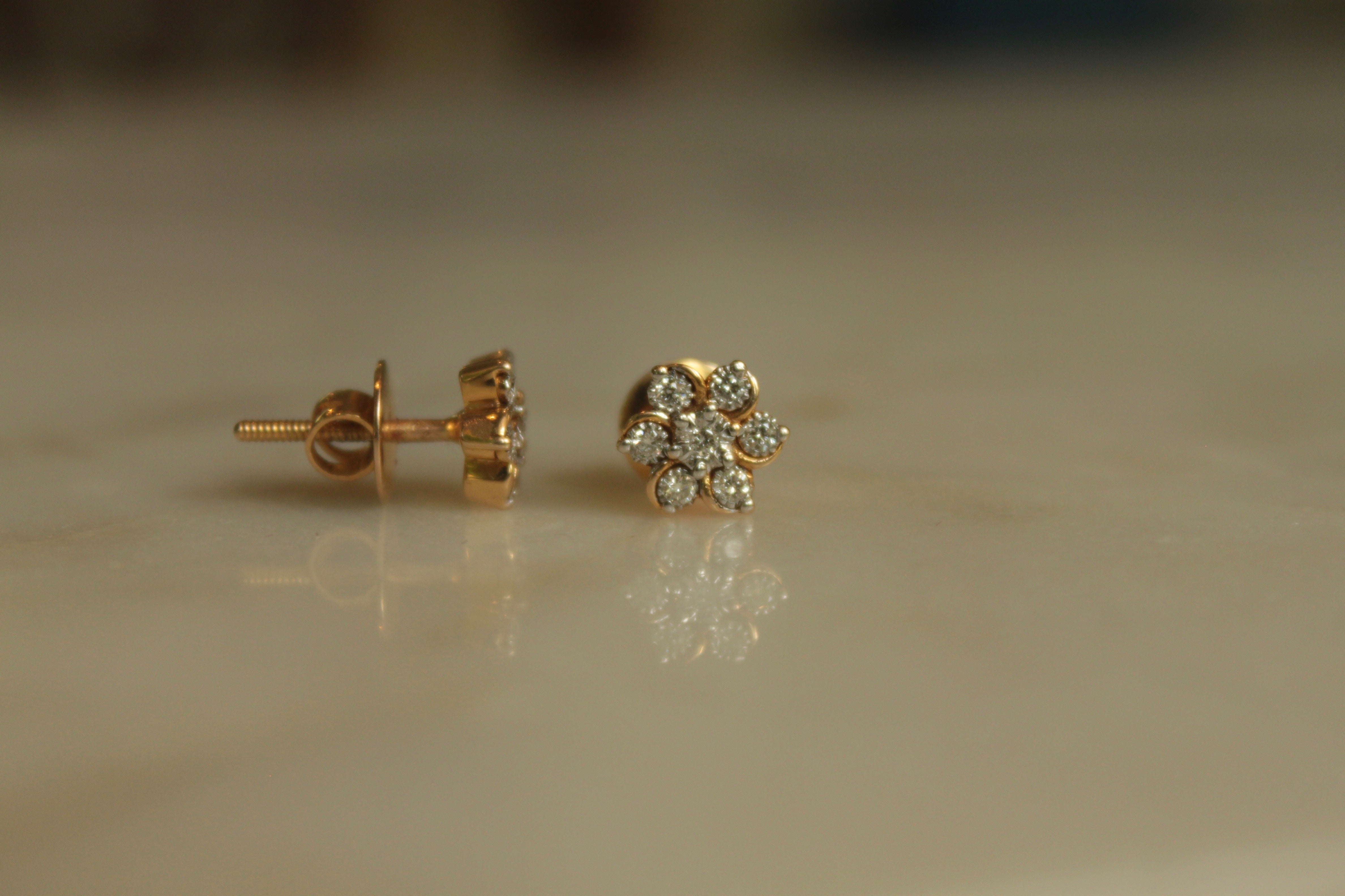 14K gold diamond stud earrings floral cluster design