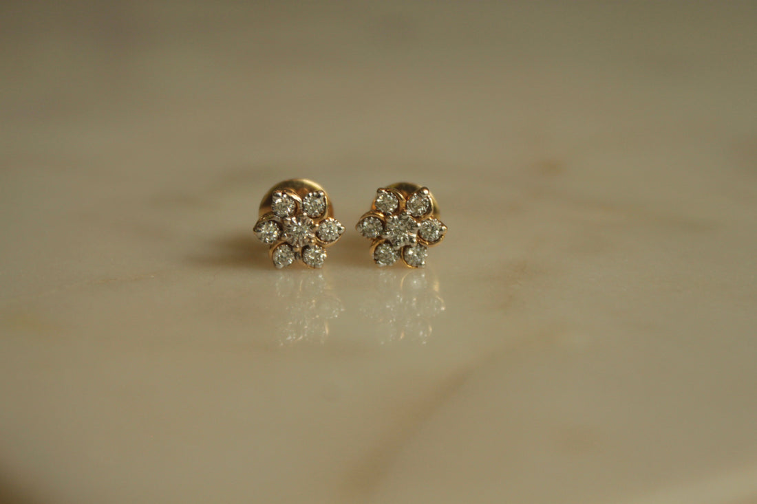 14K gold Zareen Earrings with sparkling diamond cluster