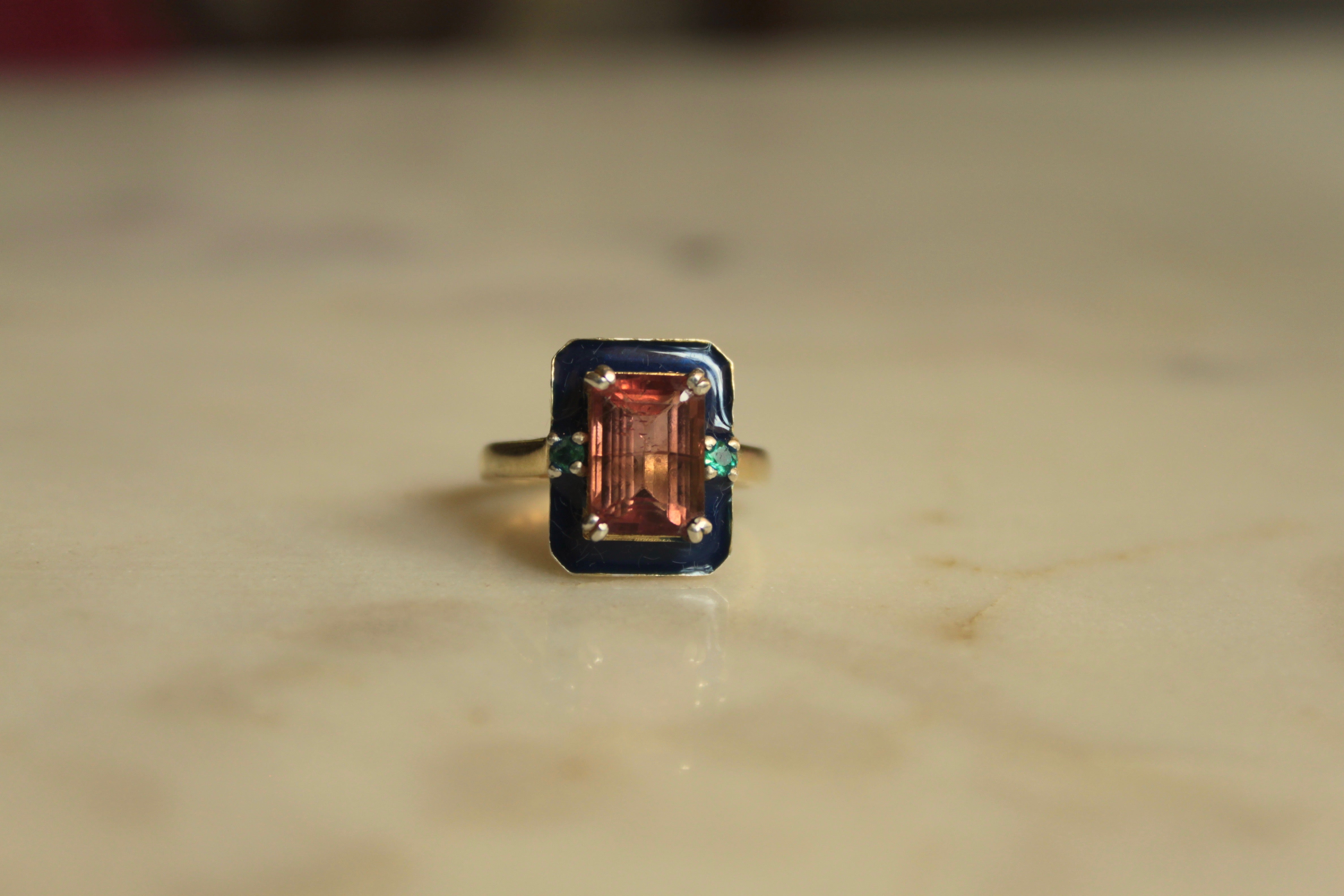 14K gold Zara Ring with rectangular pink tourmaline