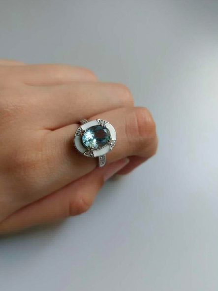 925 silver Shamz Enamel Ring with light blue enamel center