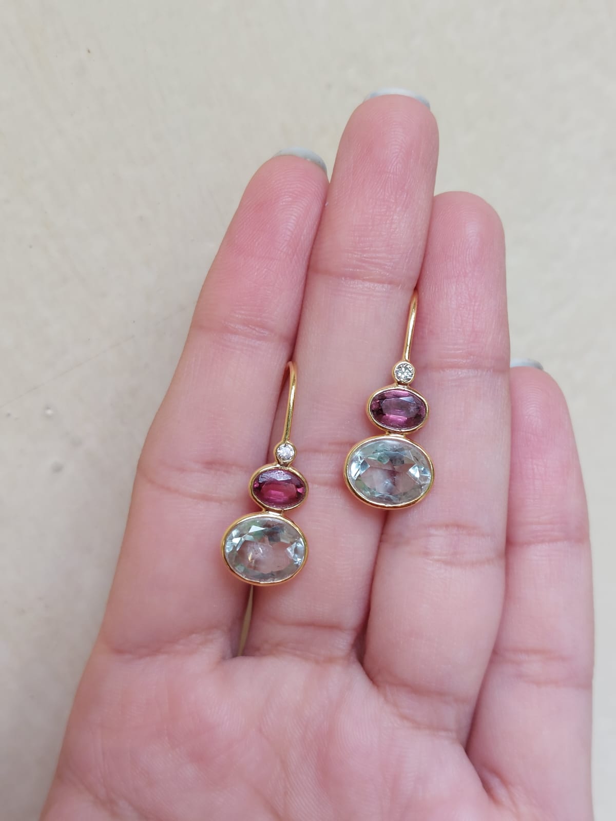 14K gold Elena Earring with green amethyst and tourmaline