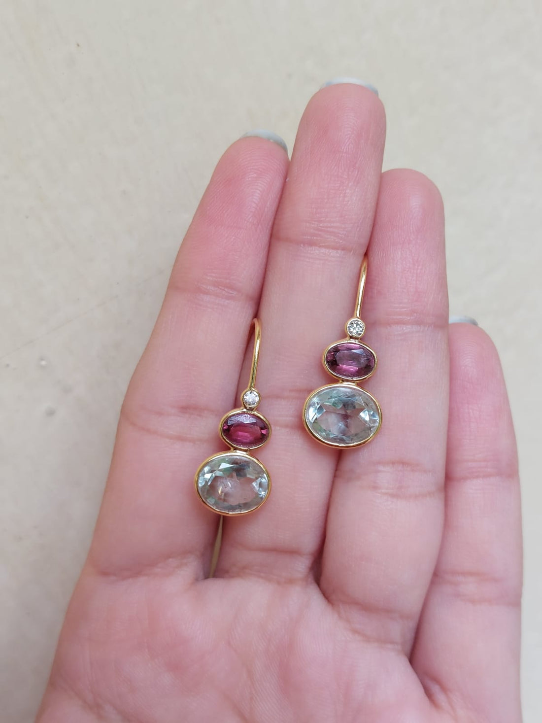 14K gold Elena Earring with green amethyst and tourmaline