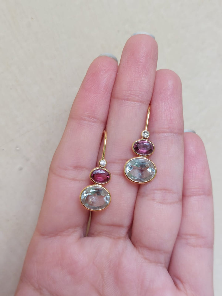 14K gold Elena Earring with green amethyst and tourmaline