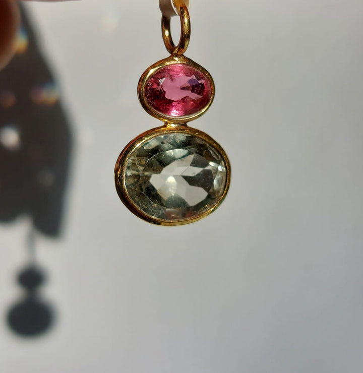 14K gold Elena Pendant green amethyst and tourmaline