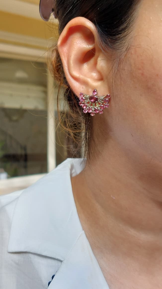 925 silver natural tourmaline diamond earrings 59C