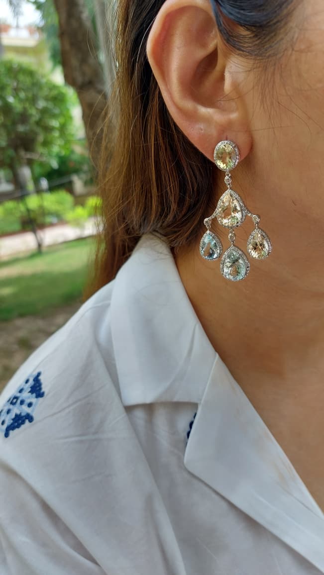 925 silver natural aquamarine diamond earrings 154C