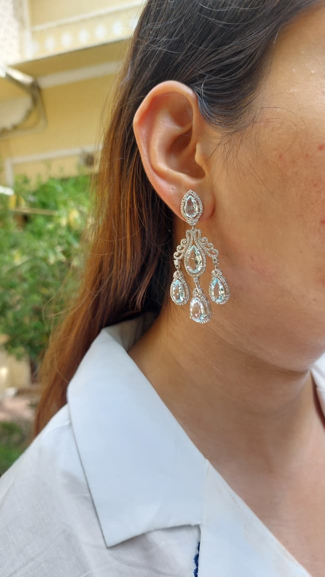 925 silver natural kyanite diamond earrings 154C