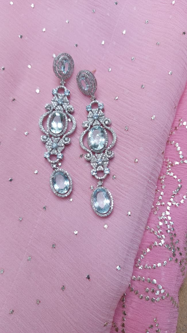 925 silver natural aquamarine diamond earrings 144C