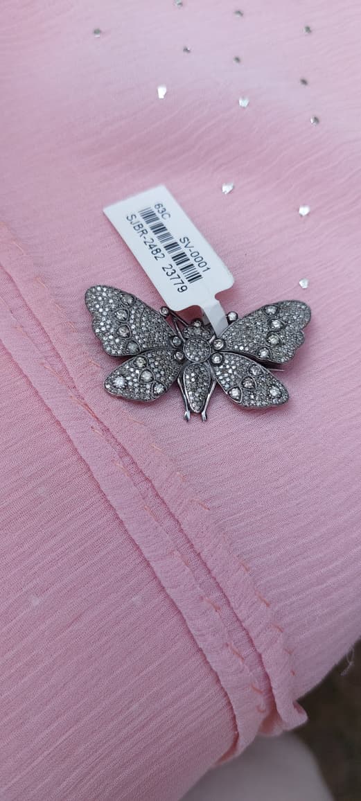 925 silver natural diamond brooch 63C