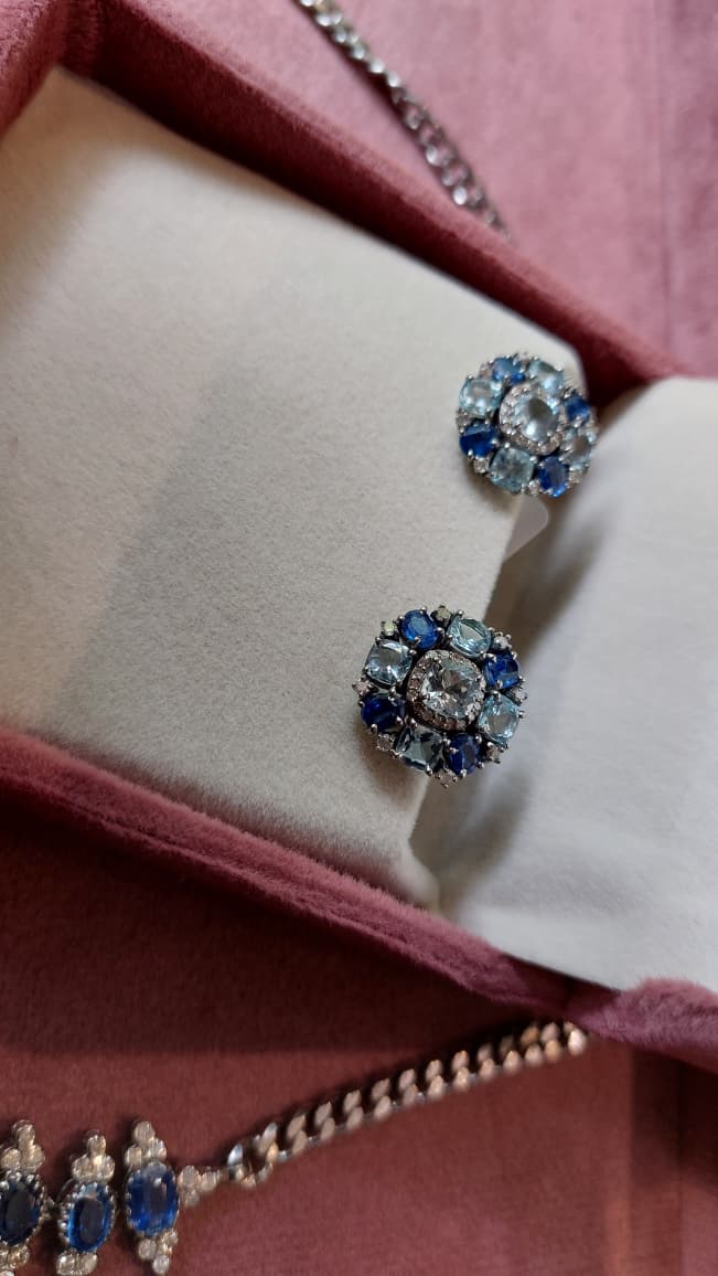 925 silver natural aquamarine kyanite diamond earrings 42C
