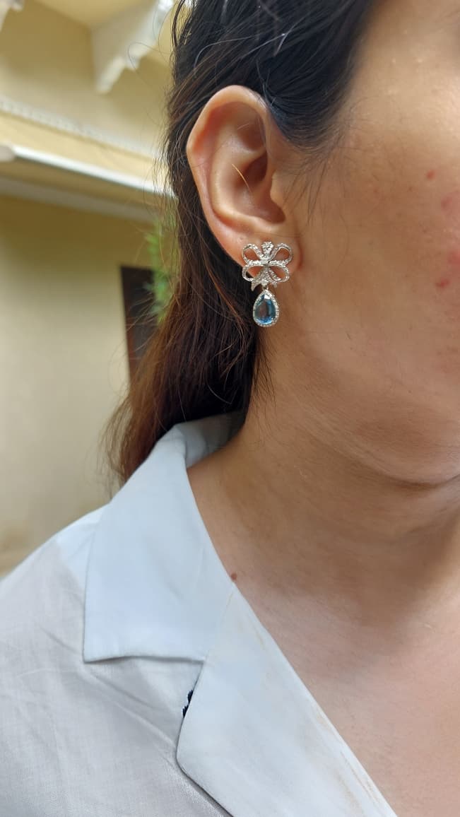 925 silver kyanite diamond earrings alternate angle