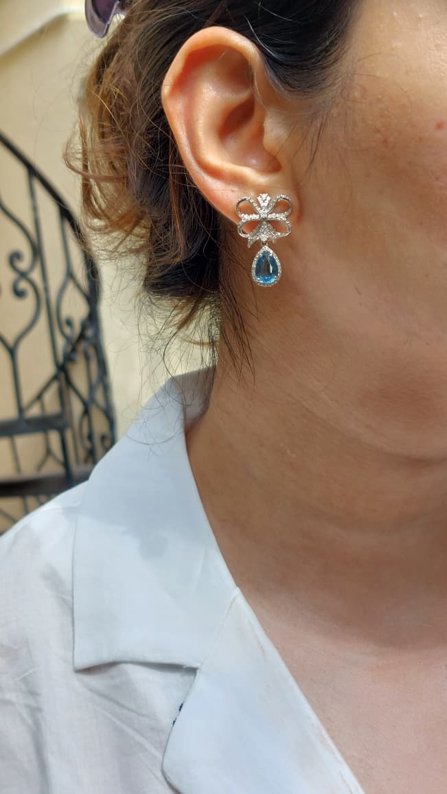 925 silver natural kyanite diamond earrings 57C