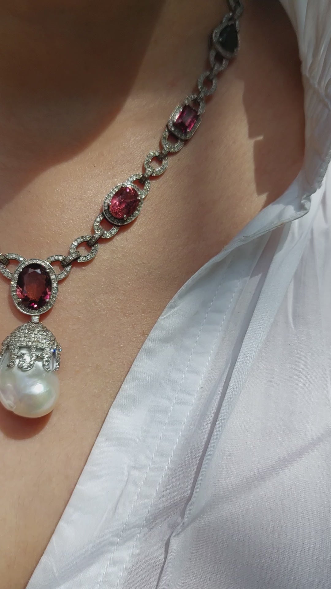 Natural Tourmaline & Diamond Necklace in 925 Silver – 430C