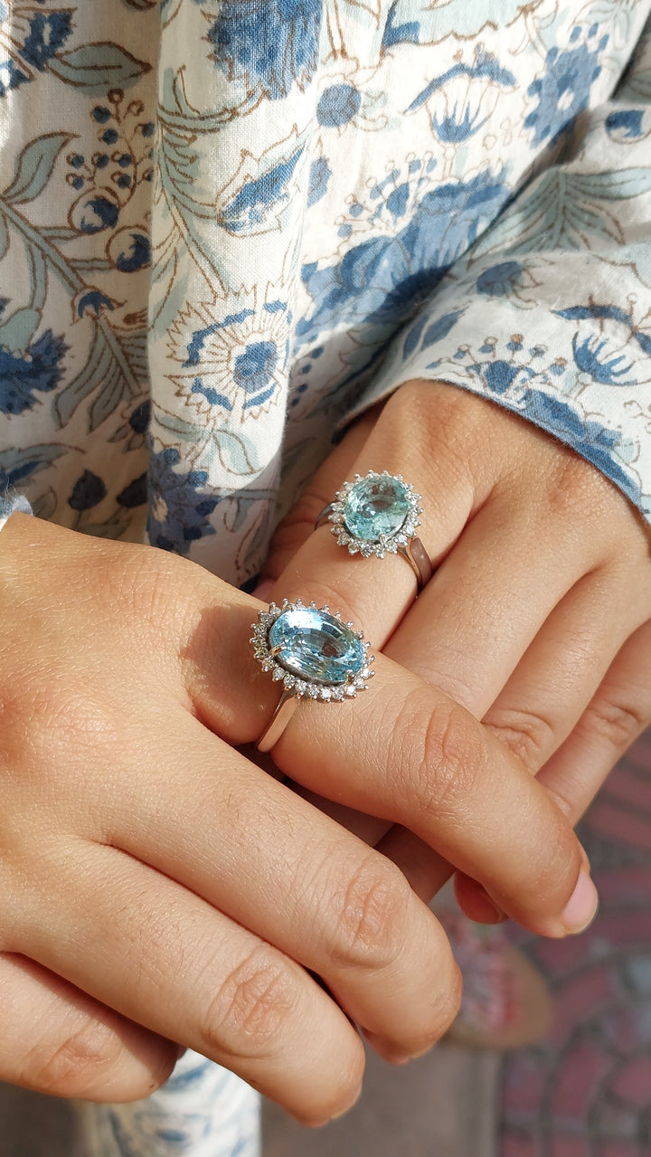 925 silver aquamarine diamond ring close-up detail