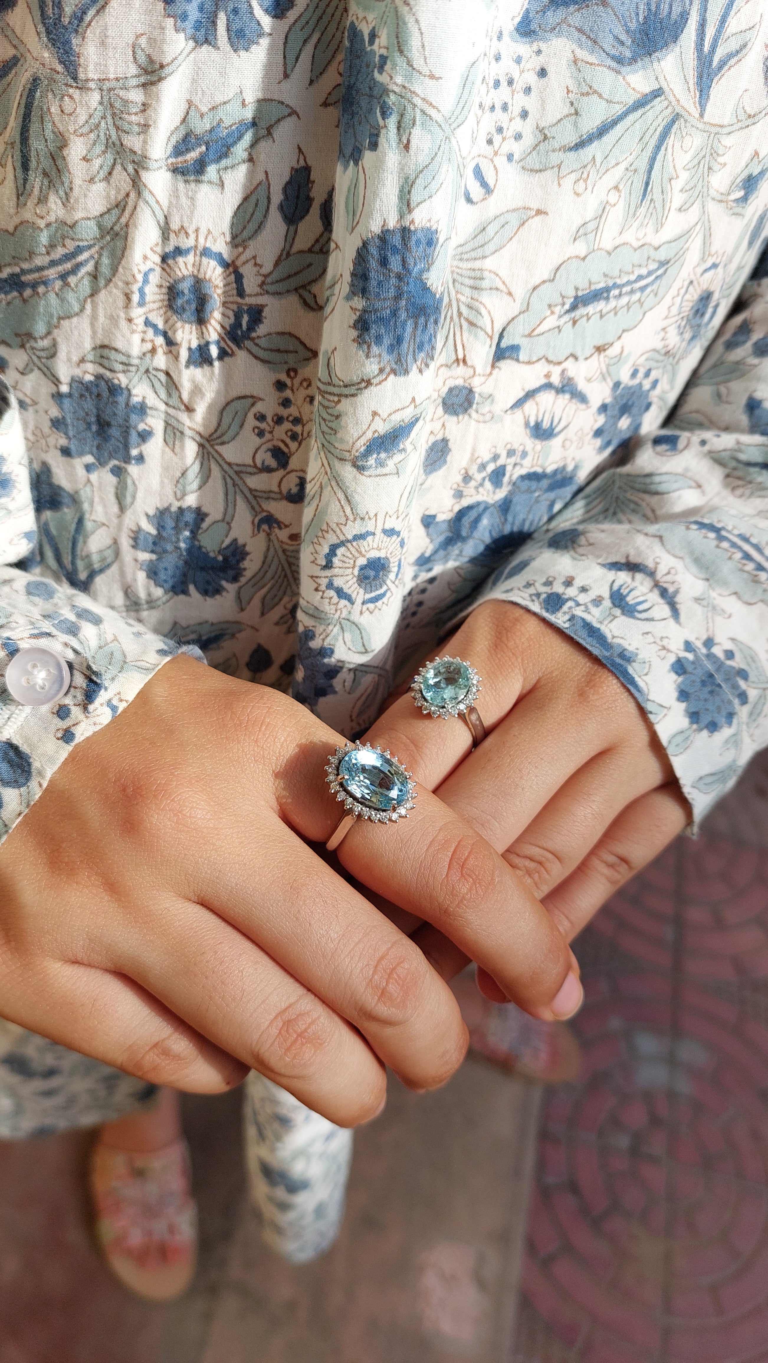 925 silver aquamarine diamond ring alternate angle