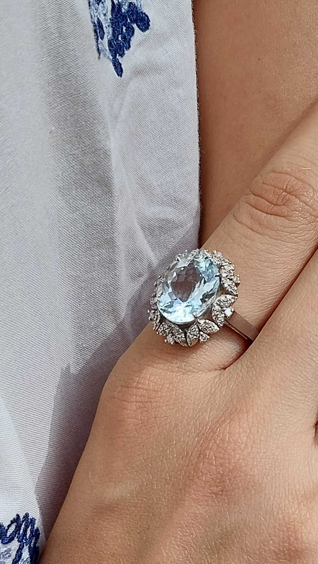 925 silver natural aquamarine diamond ring 53C