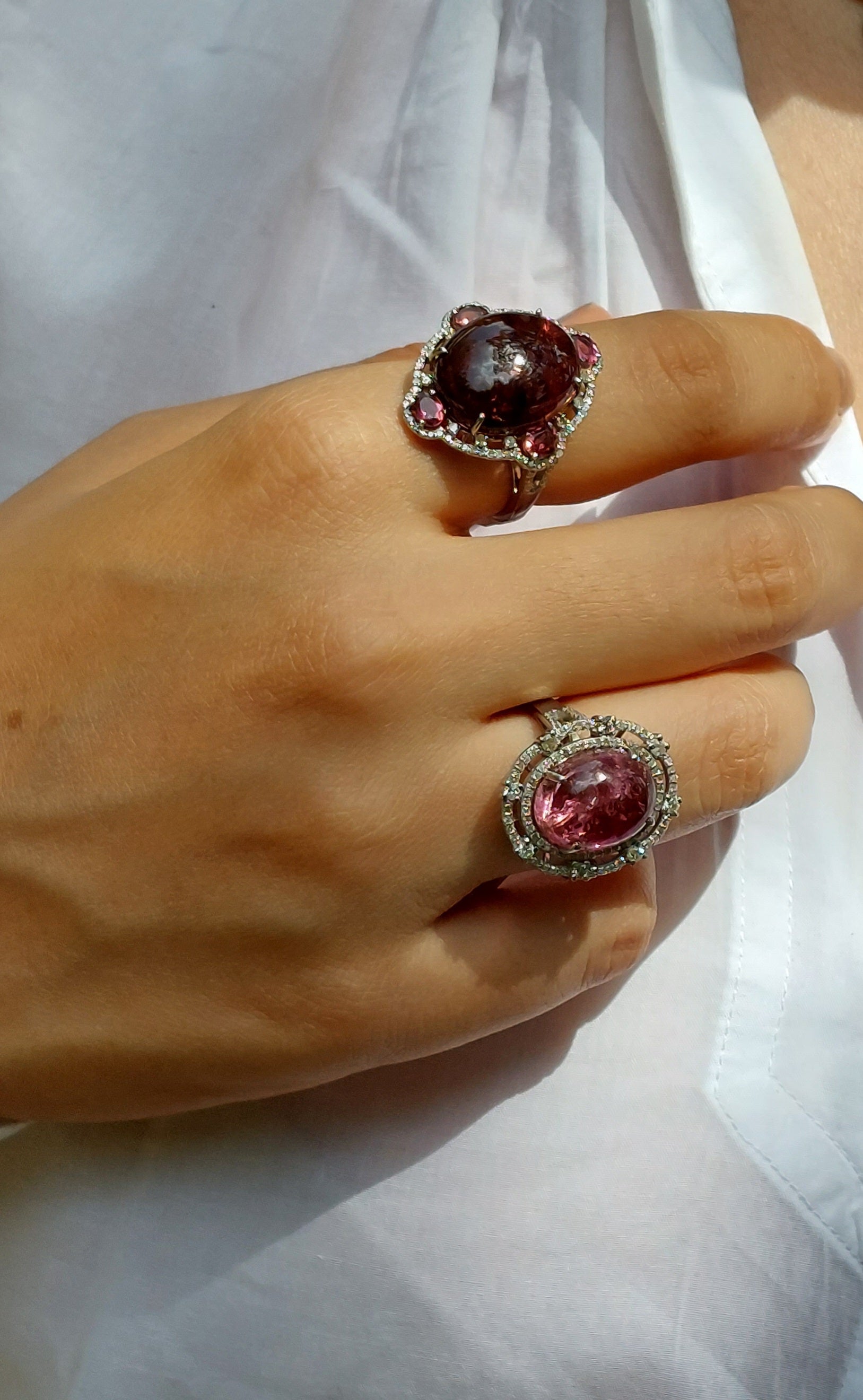 925 silver natural tourmaline diamond ring 58C